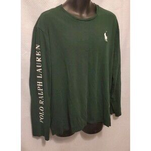 Ralph Lauren Polo Long Logo Sleeve Large Pony T Shirt Preppy Dark Green